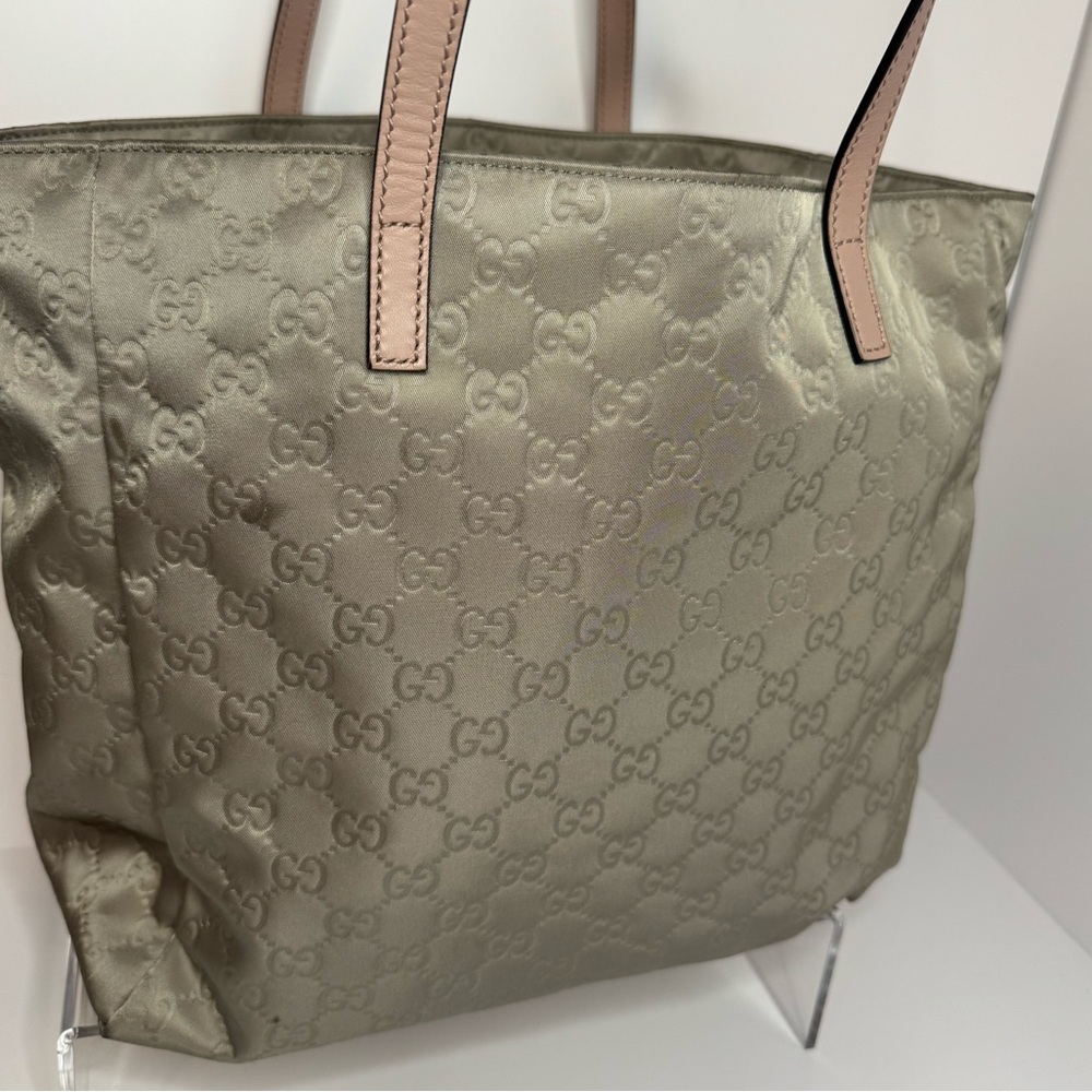 #125 Gucci GG Monogram Satchel Tote Bag - Nylon w/ Leather Accents - Picture 5 of 17